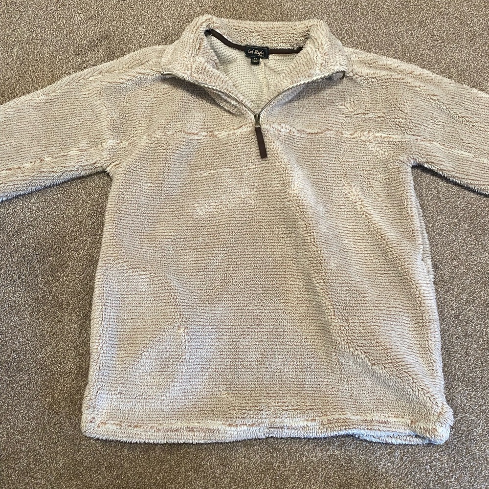 Cal Style Cozy Beige Quarter-Zip Sweater